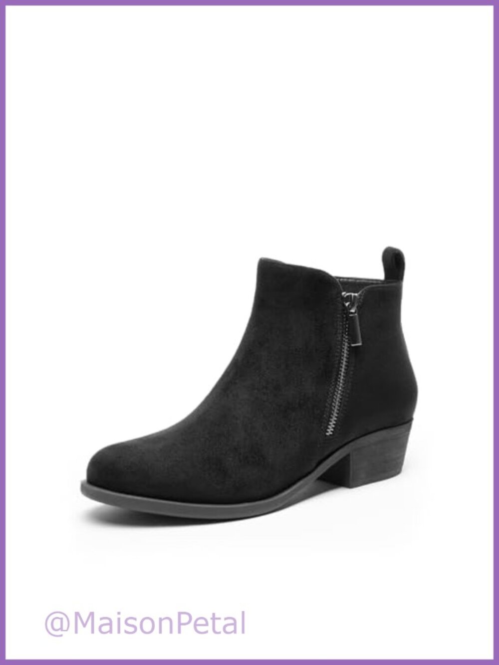 Women's Ankle Boots Low Chunky Heel Booties Faux Leather Side Zipper
